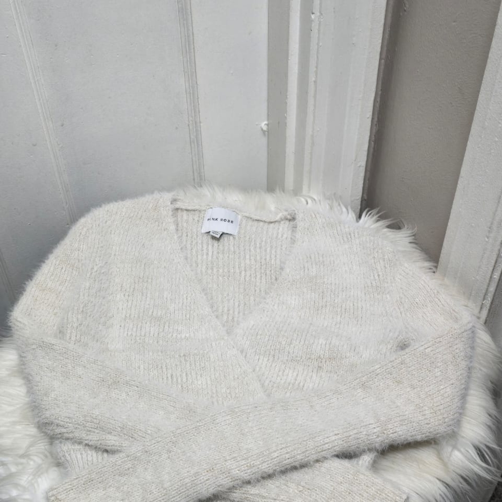 Pink Rose Women's Soft Cream V-Neck Sweater